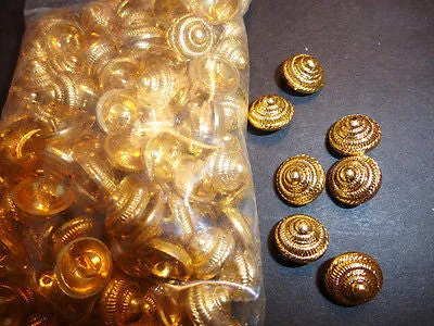 1 Gross- 144 Rather Splendid Vintage Gold Tone Cone Shaped Metal Buttons - 12mm wide