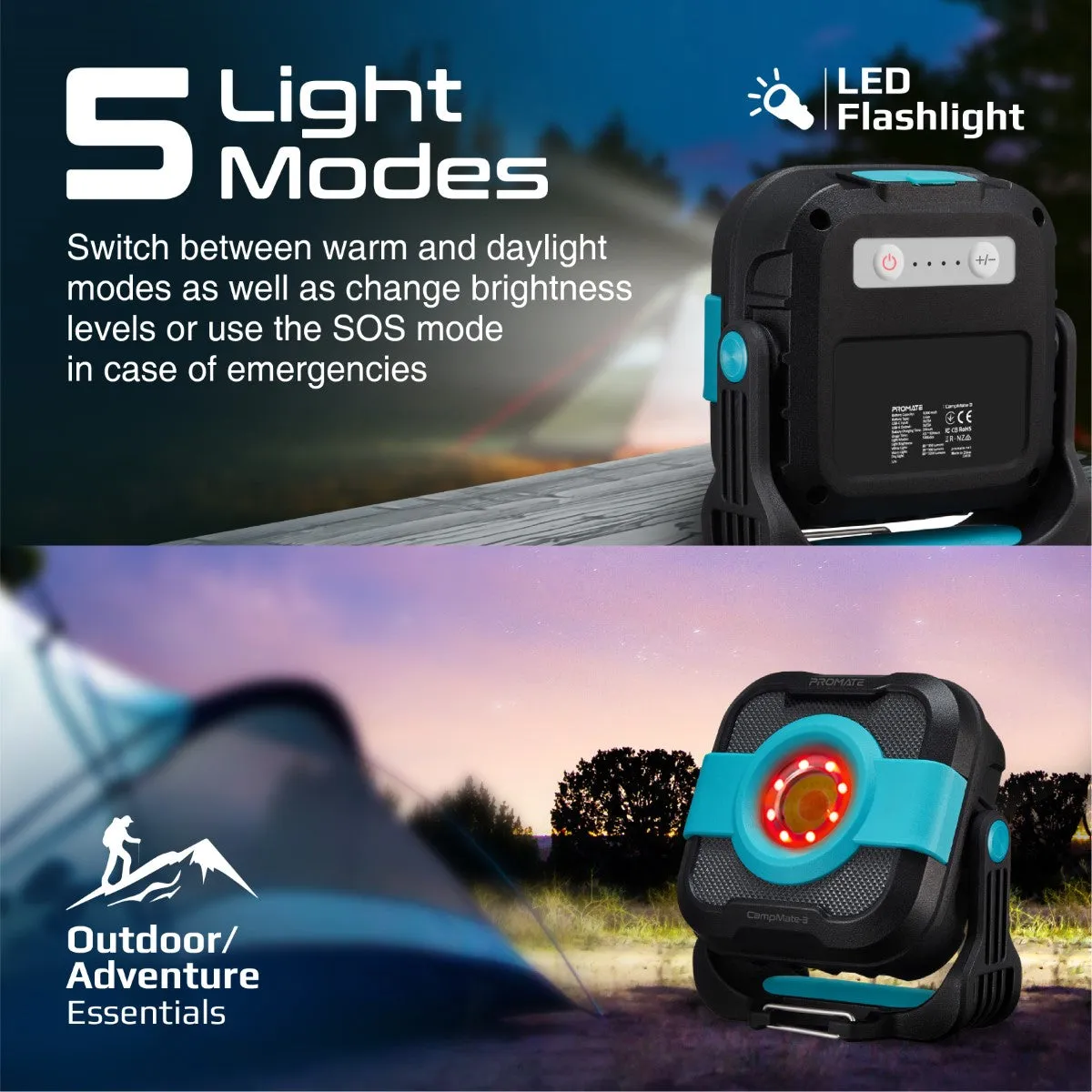 1200lm Super-Bright Camping Light With 9000mAh Power Bank