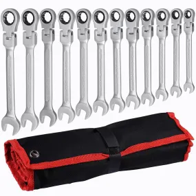 12pcs 8-19mm Metric Flexible Head Ratcheting Wrench 72 Teeth Spanner Tool w/ Bag Type 1