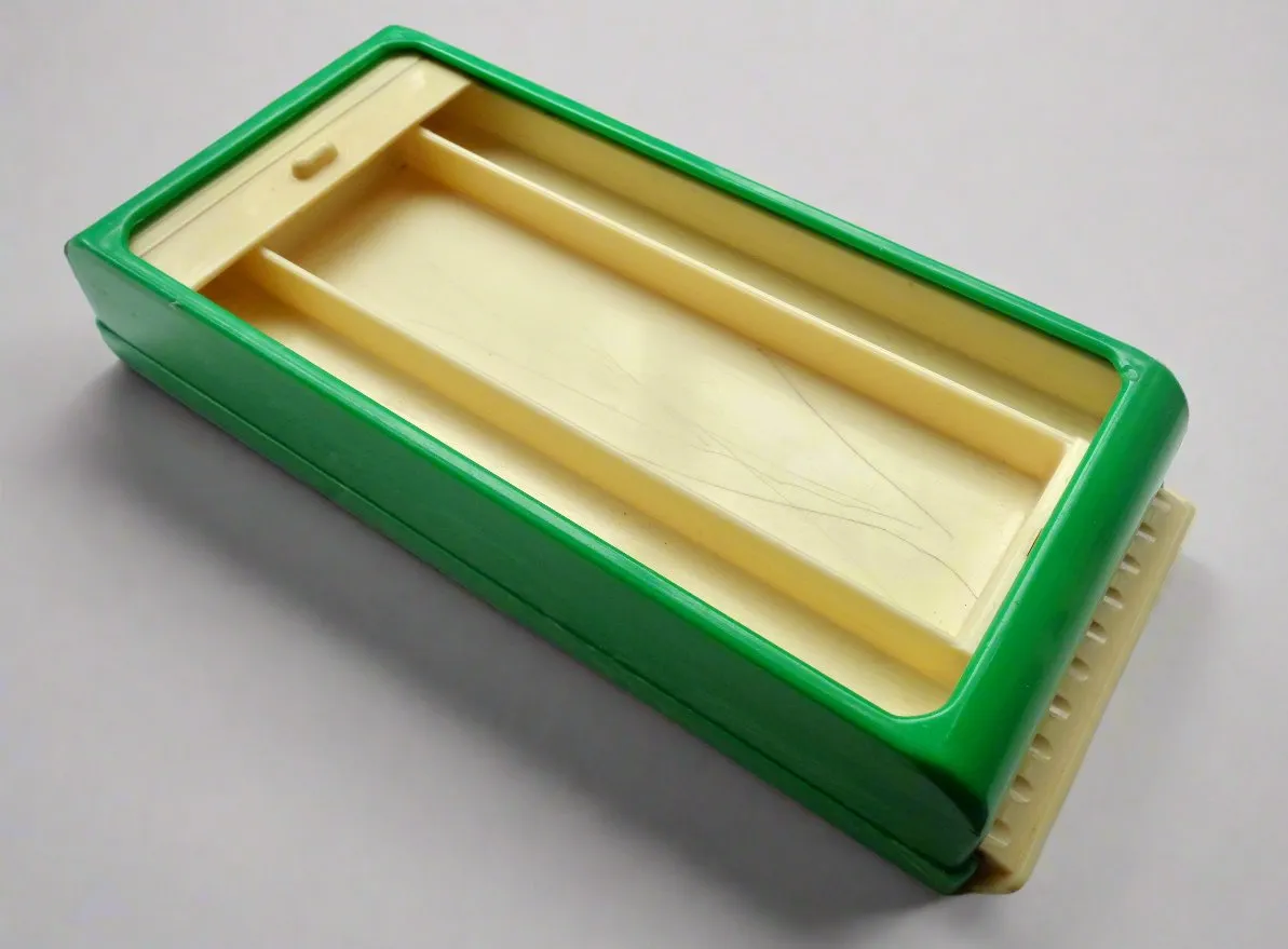 1940s Rolinx Green & Cream Plastic Pencil case / Pen Box With Two Compartments