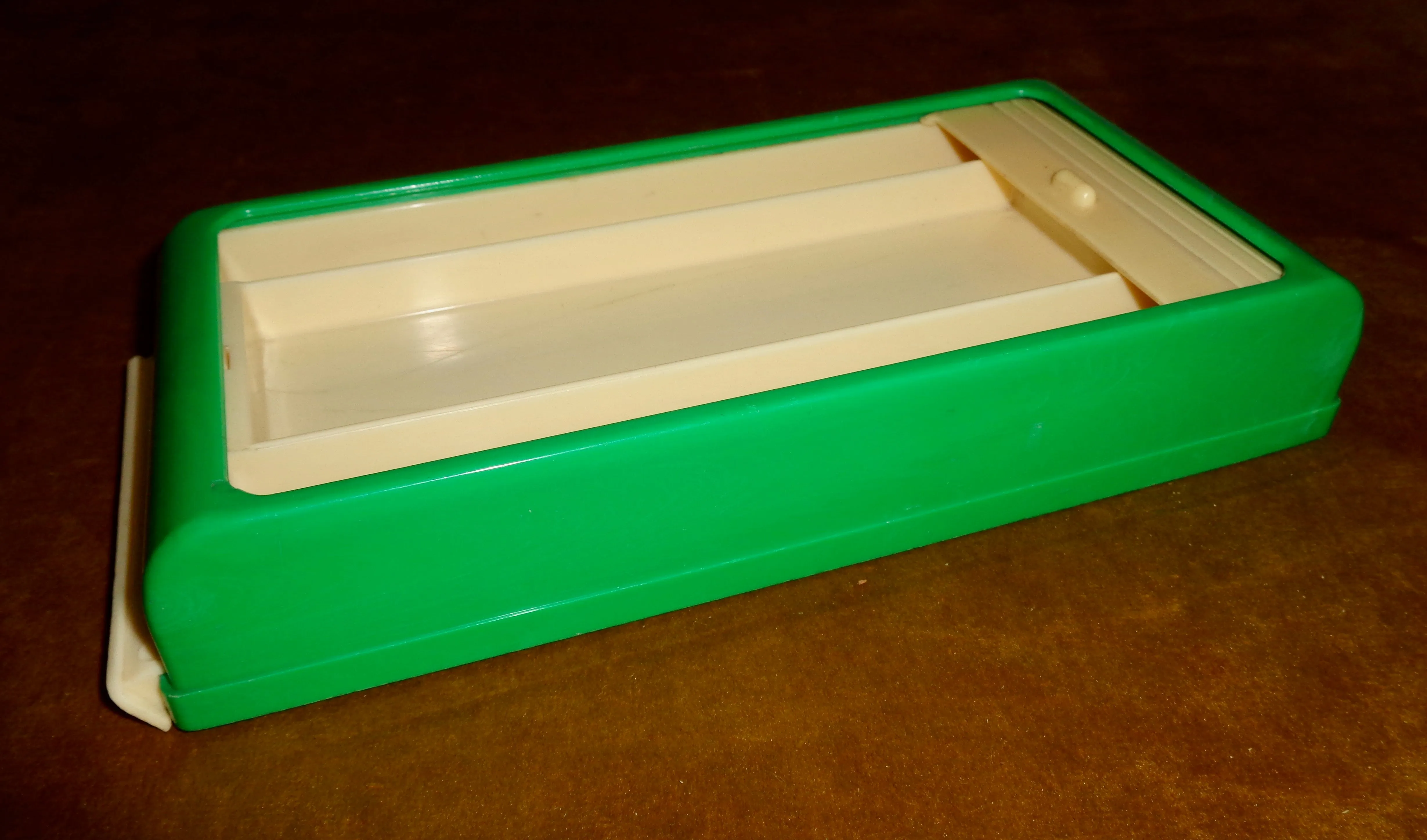 1940s Rolinx Green & Cream Plastic Pencil case / Pen Box With Two Compartments