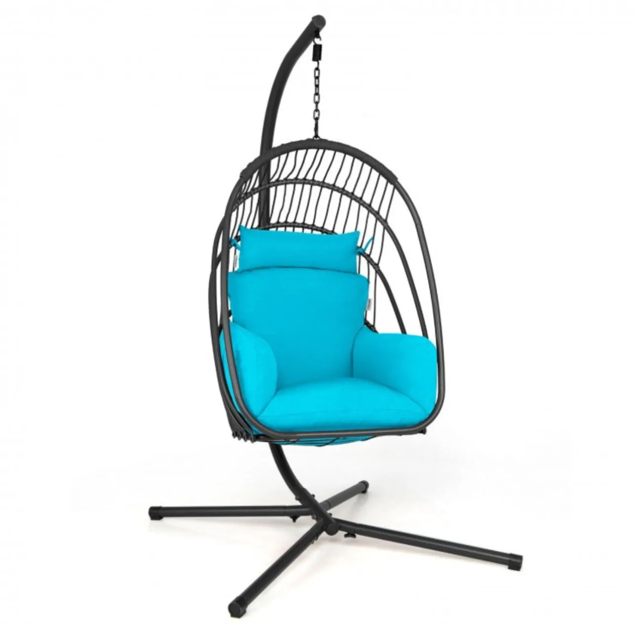 2025 Hanging Super Duty Foldable Egg Swing Patio Chair With Stand & Cushion Pillow | Swing Hammock | Holds 265lbs | Indoor / Outdoors