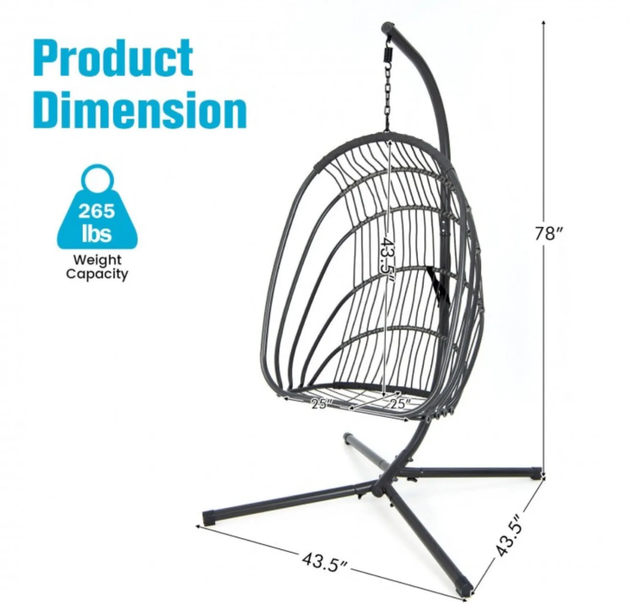 2025 Hanging Super Duty Foldable Egg Swing Patio Chair With Stand & Cushion Pillow | Swing Hammock | Holds 265lbs | Indoor / Outdoors