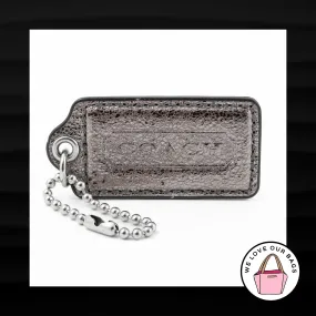 2.5" Large COACH METALLIC GREY LEATHER KEY FOB BAG CHARM KEYCHAIN HANGTAG TAG