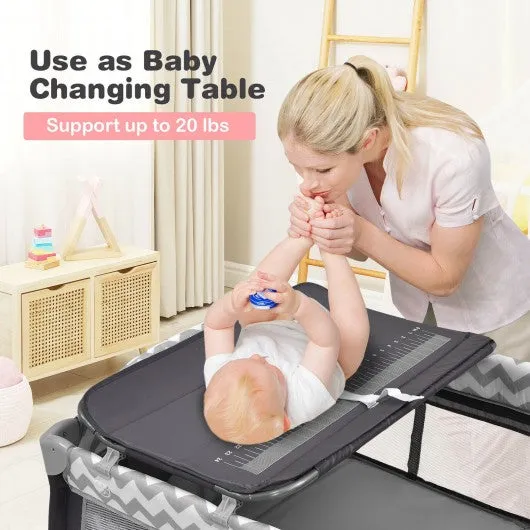 3 in 1 Portable Baby Playard with Zippered Door and Toy Bar-Gray