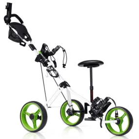 3 Wheels Push Pull Golf Trolley with Scoreboard Bag-Green