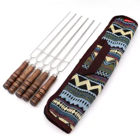 5pcs Portable Sharp Roasting Forks with Bag Camping Skewers BBQ Forks