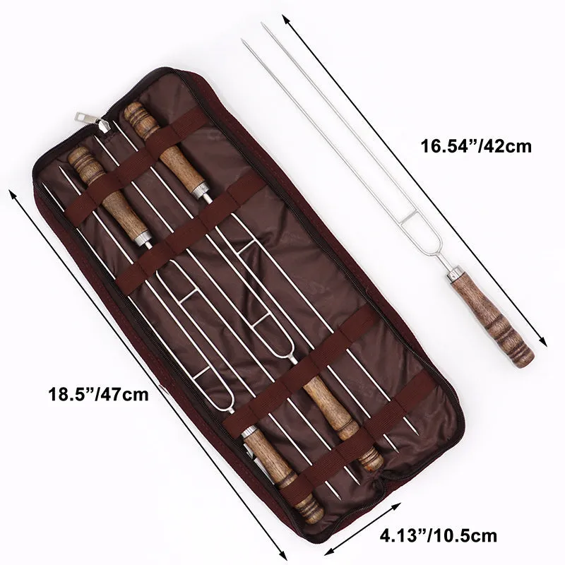 5pcs Portable Sharp Roasting Forks with Bag Camping Skewers BBQ Forks