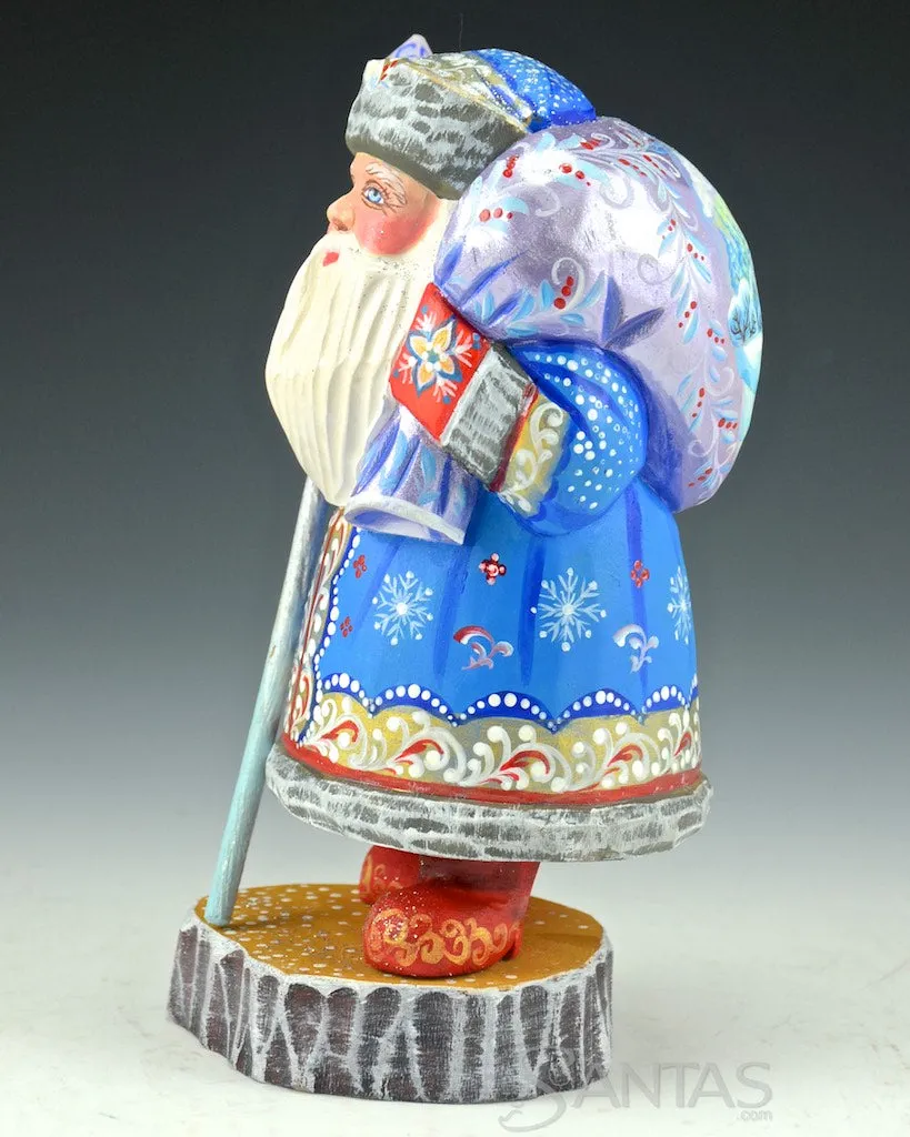 7 inch Blue Santa with Troika Scene