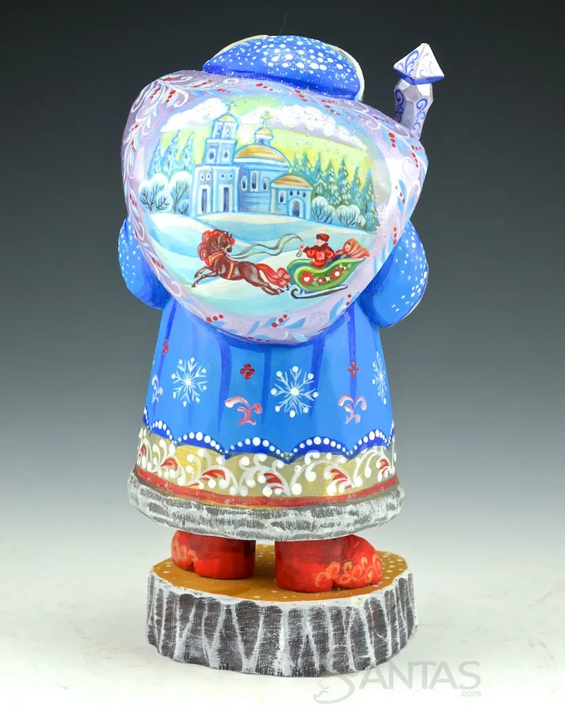 7 inch Blue Santa with Troika Scene