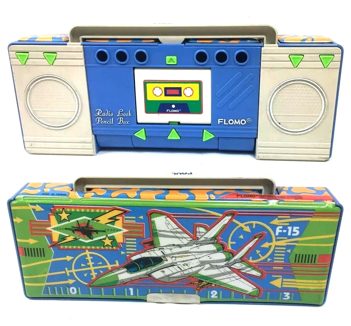 80's Flomo Boombox Fighter Jet F-15 Retro Pencil Case Multi-Compartment Vintage Stationary