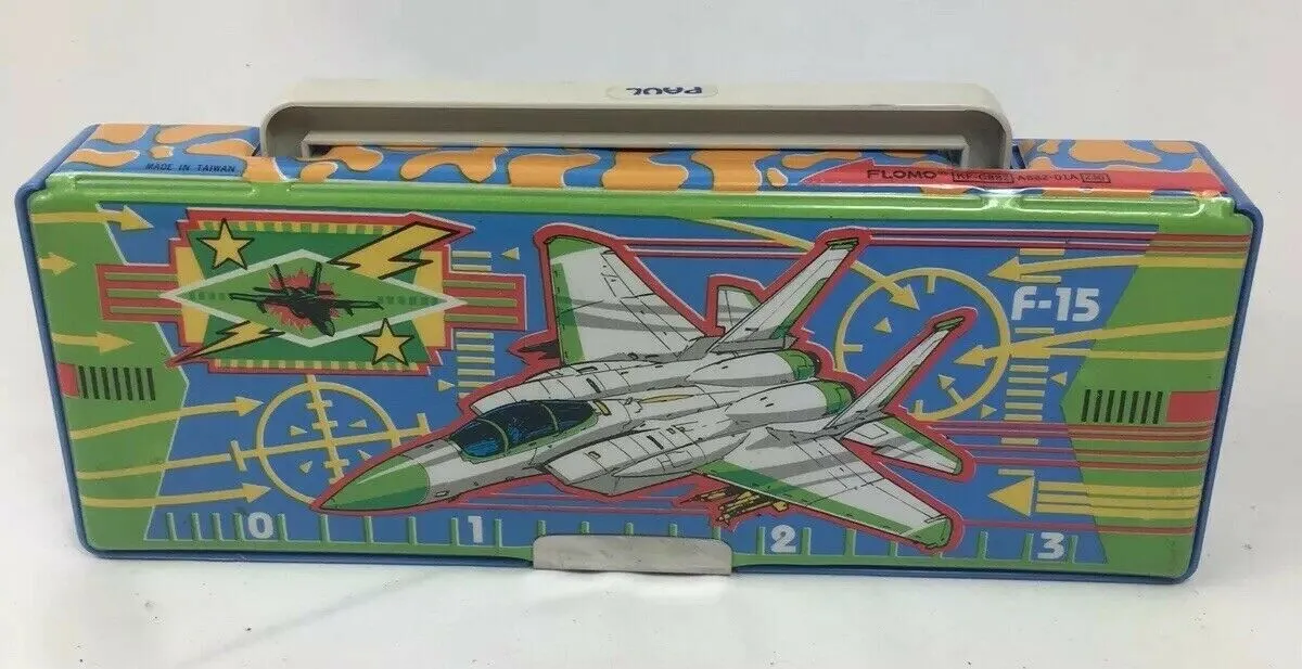 80's Flomo Boombox Fighter Jet F-15 Retro Pencil Case Multi-Compartment Vintage Stationary