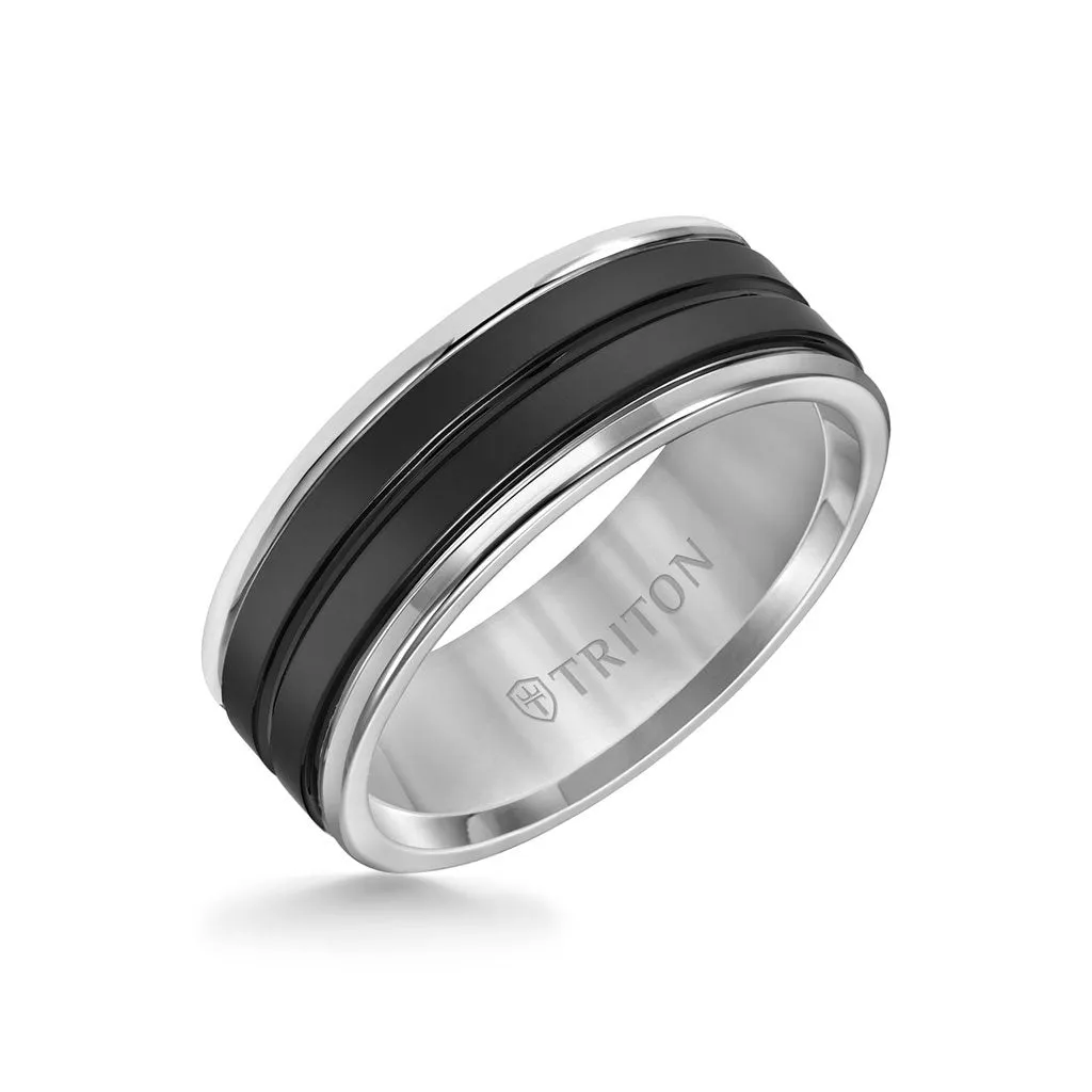 8MM Black Ceramic Ring with Tungsten Round Edge