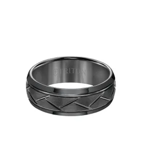 8MM Tungsten Carbide Ring - Domed Alternating Diagonal Cuts and Bevel Edge