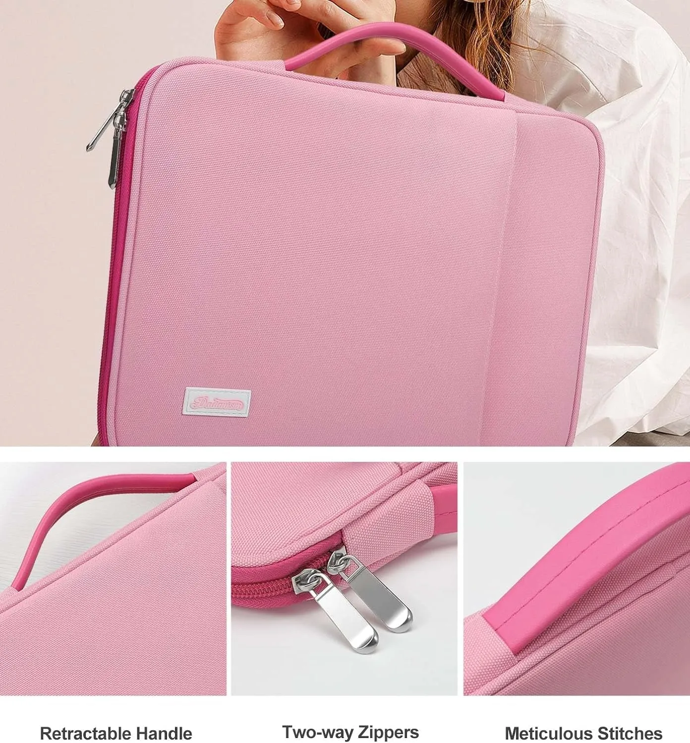 9-11" Tablet Sleeve Organizer Carrying Case with Handle for iPad 9/8/7th 10.2, iPad Pro 11 M4 M2, iPad Air 11, iPad Air 5/4 10.9, iPad 10th 10.9, Galaxy Tab A9 /A8/S9 FE,Rose Pink Light Pink