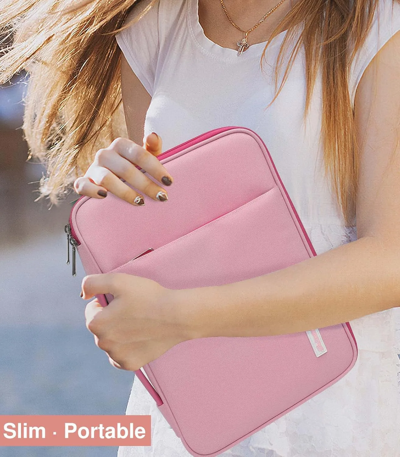 9-11" Tablet Sleeve Organizer Carrying Case with Handle for iPad 9/8/7th 10.2, iPad Pro 11 M4 M2, iPad Air 11, iPad Air 5/4 10.9, iPad 10th 10.9, Galaxy Tab A9 /A8/S9 FE,Rose Pink Light Pink