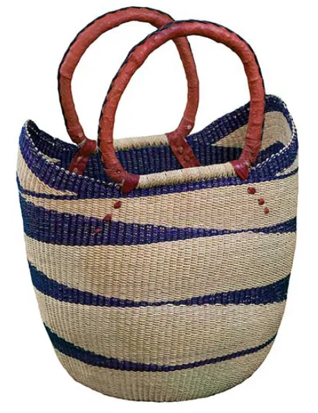 African Market Baskets- Navy/Natural Shoulder Tote