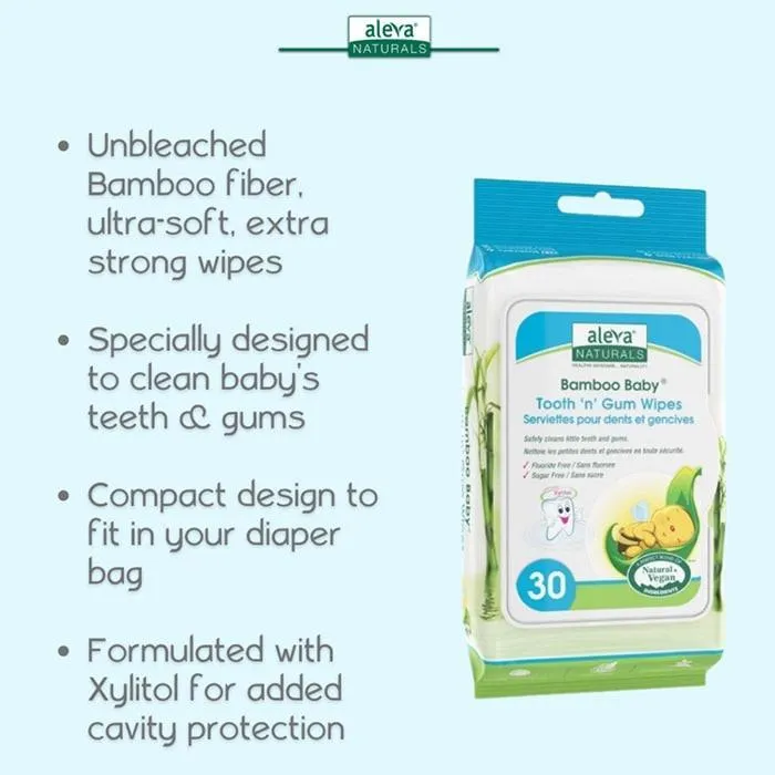 Aleva Bamboo Baby Tooth 'n' Gum Wipes - 30ct