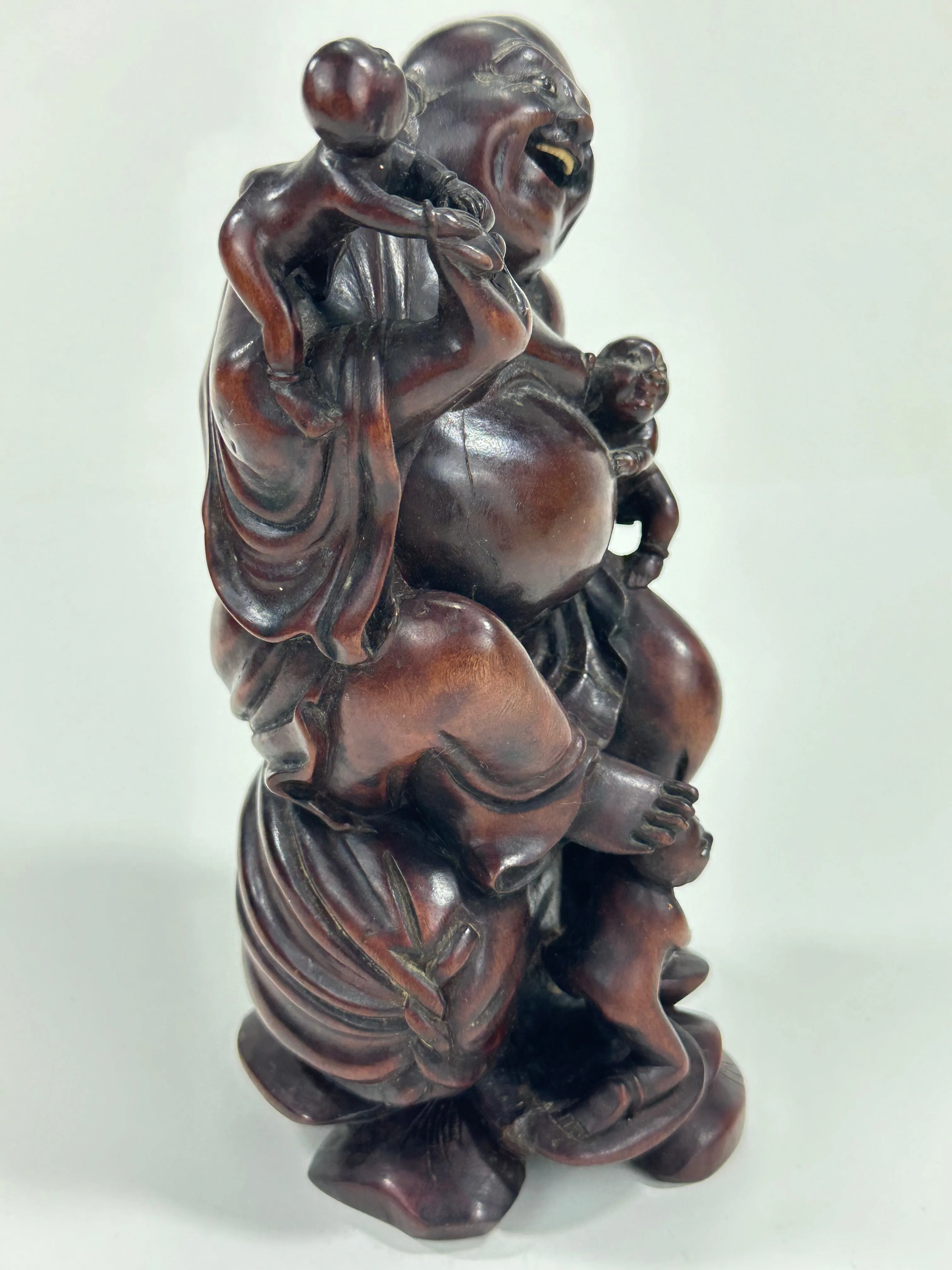 Antique Japanese Carved Wooden Statue of Hotei Lucky God 8”