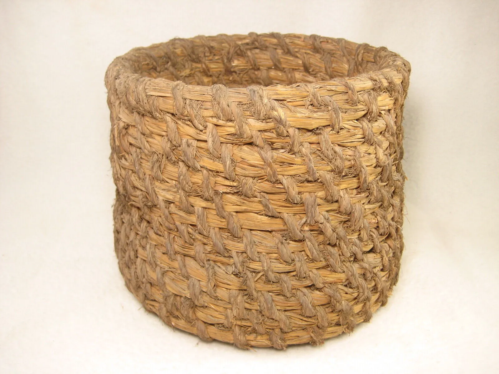 Antique Japanese Taisho Era (C. 1920) Rope Weave Kago Storage Basket