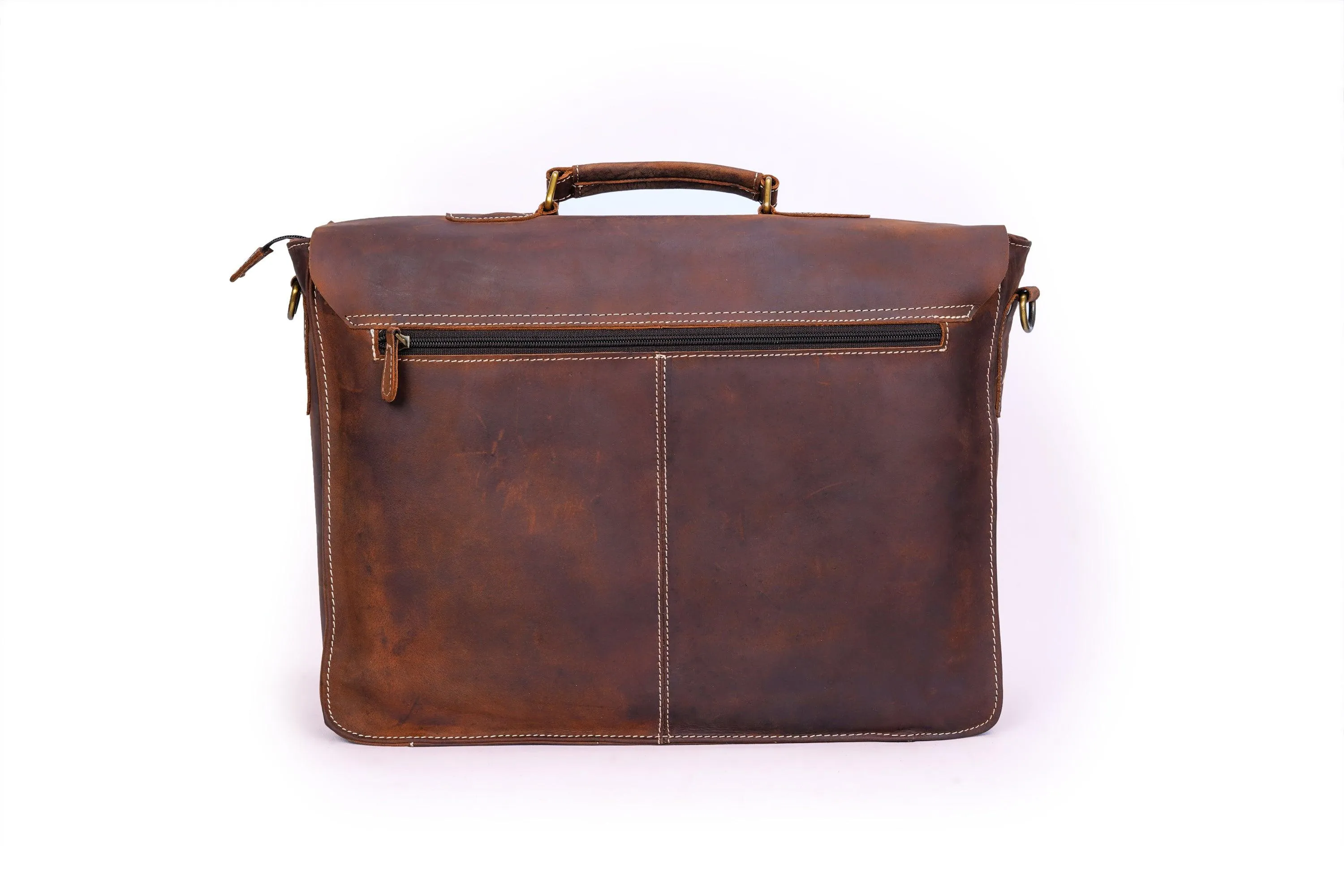 Anuent Handmade Brown Leather Laptop Bag With 2 Pockets.