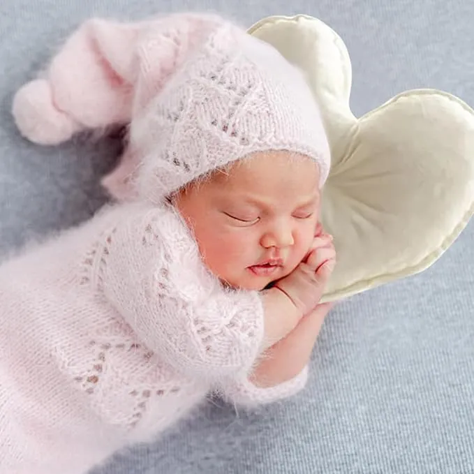 Babymoon | Set of 2 | Heart Shaped Pillow With Hairband | Baby Photoshoot Props | Posing Aids | Beige