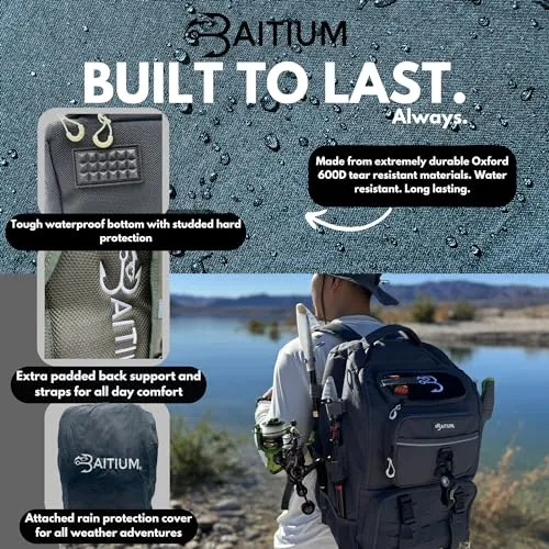 Baitium Fishing Backpack, Fishing Tackle Backpack With Rod Holders, 40L Tackle Bag With Cooler, Fishing Bag, Fishing Tackle Backpack, Fishing Tackle Box Backpack, Fishing Gear - (Green)