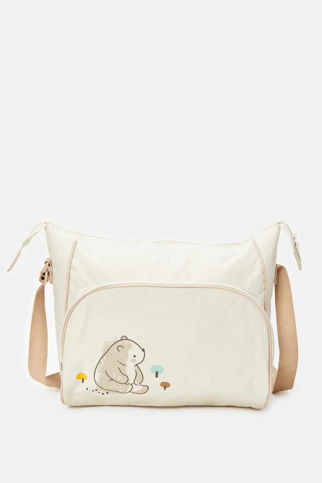 Beige Printed Diaper Bag