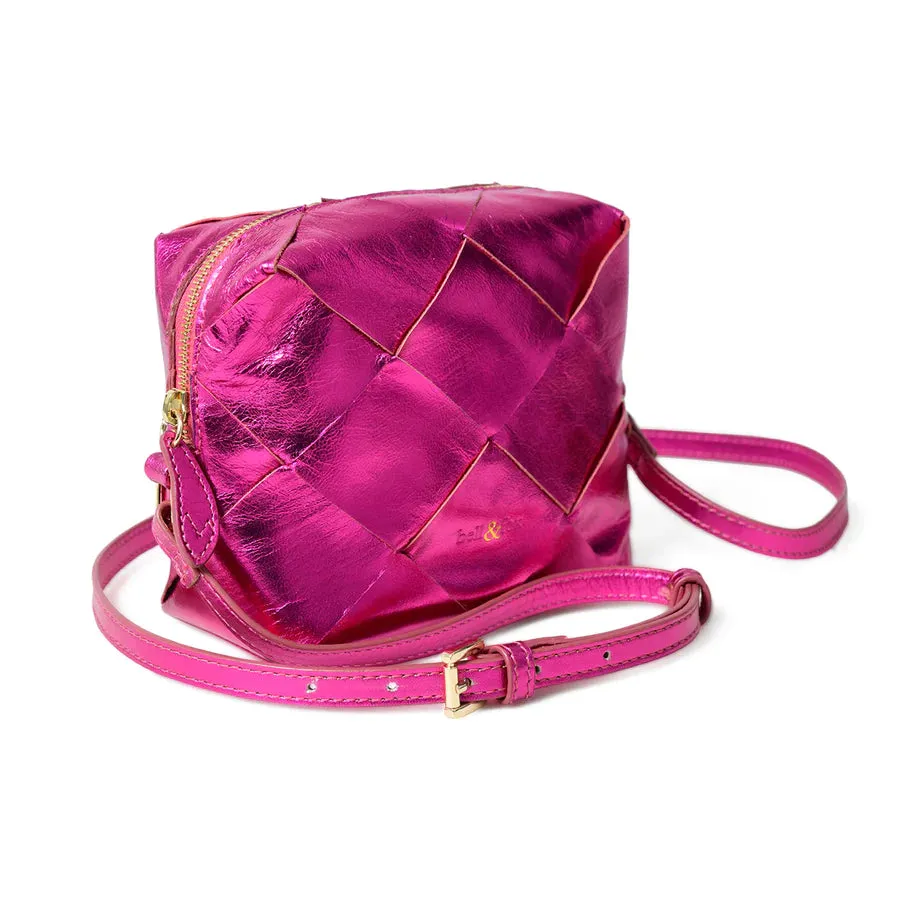 Bell & Fox Asha Hand Woven Crossbody Bag-Fuchsia Metallic Leather