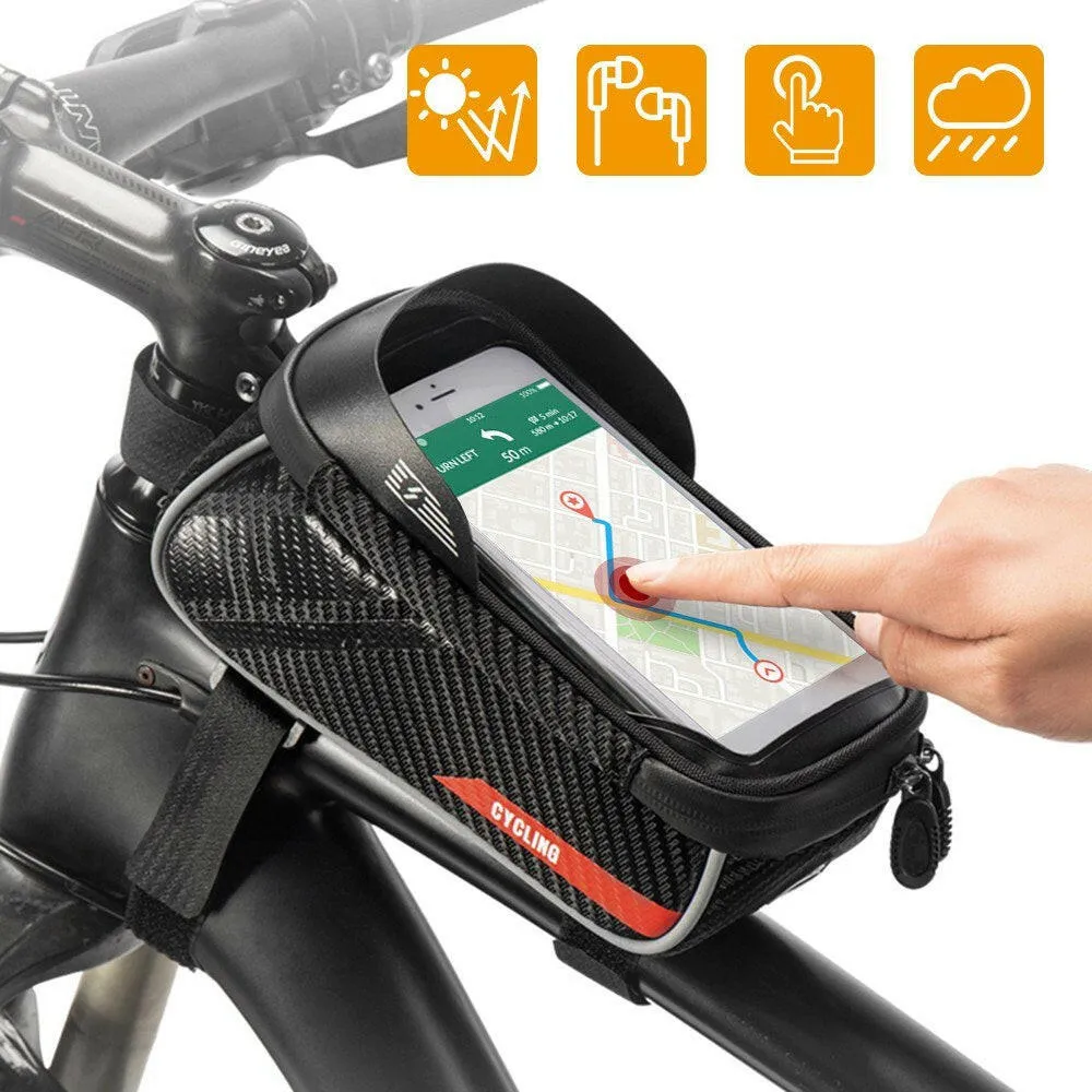 Bicycle Phone Mount Bags Waterproof Front Frame Top Tube Bag with Touch Screen Phone Holder Case Cycling Bike Phone Tool Storage Bag Pack