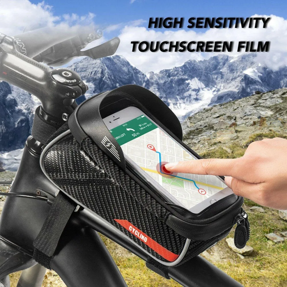 Bicycle Phone Mount Bags Waterproof Front Frame Top Tube Bag with Touch Screen Phone Holder Case Cycling Bike Phone Tool Storage Bag Pack