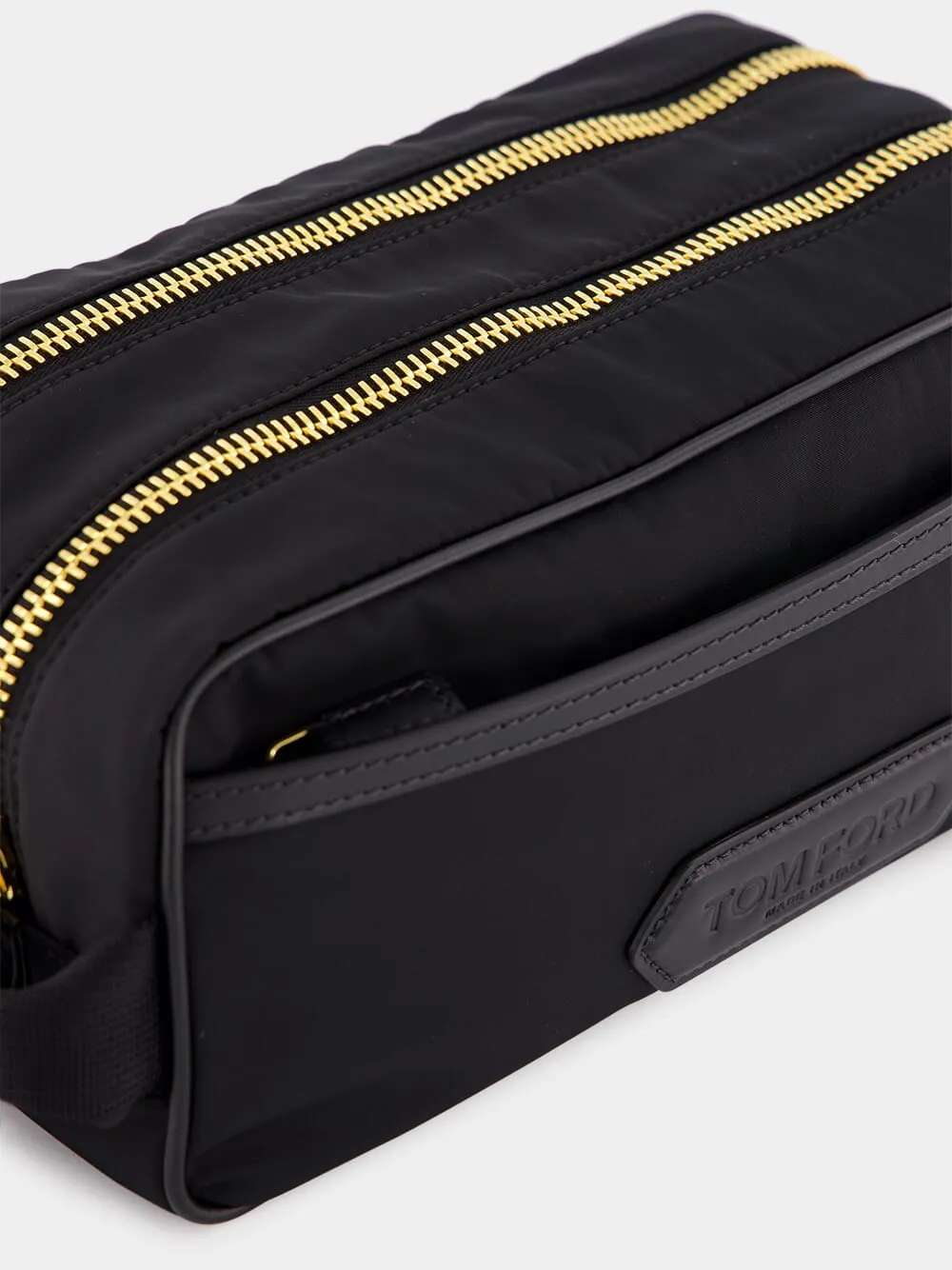 Black Logo-Patch Recycled Nylon Toiletry Bag