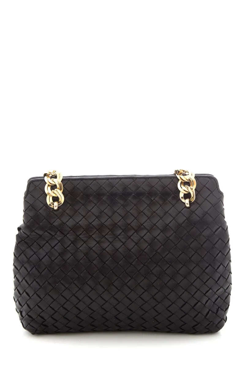 Bottega Veneta Black Chain Lambskin Woven Handbag