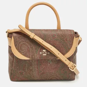 Brown Paisley Coated Canvas Top Handle Bag