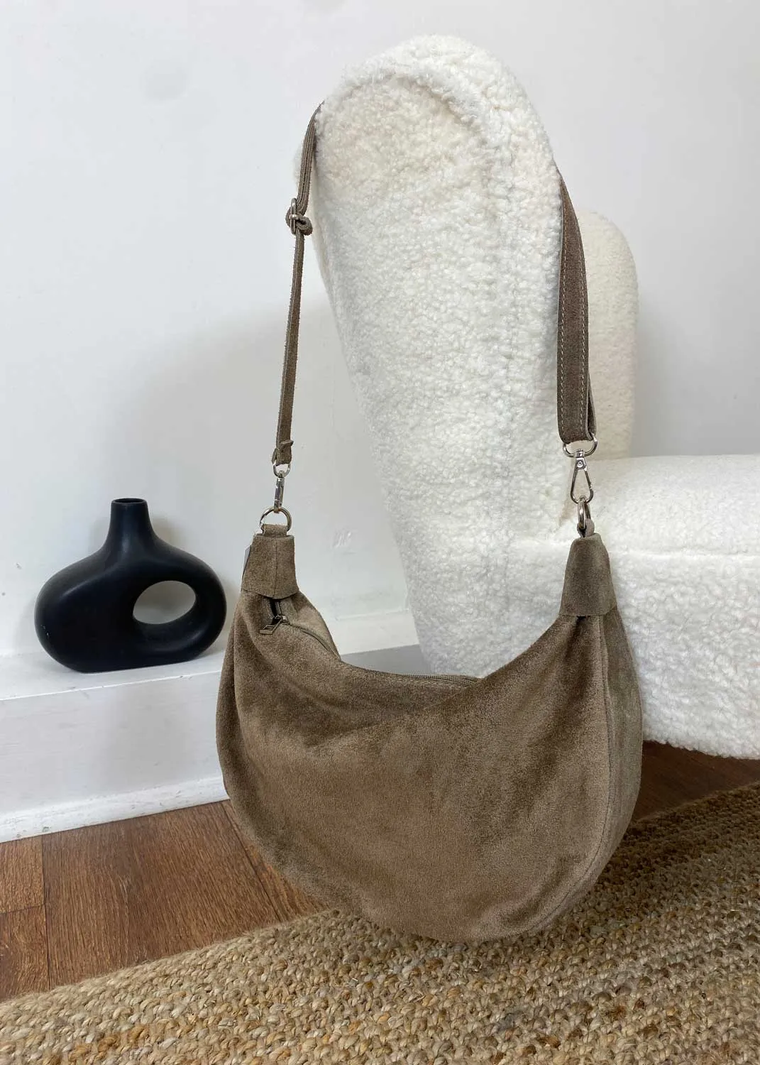 Carson Suede Hobo Bag in Taupe