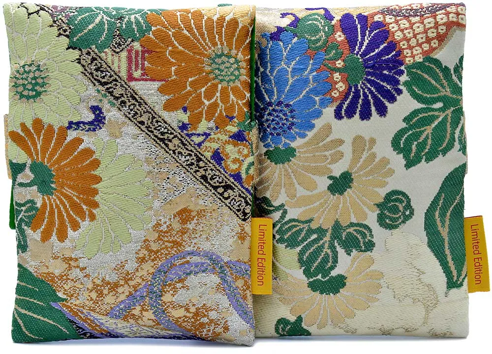 Colourful Chrysanthemums - Japanese vintage silk foldover pouch