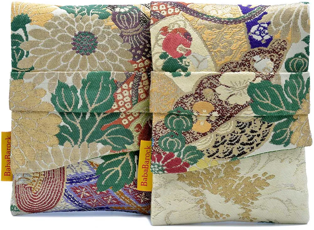 Colourful Chrysanthemums - Japanese vintage silk foldover pouch