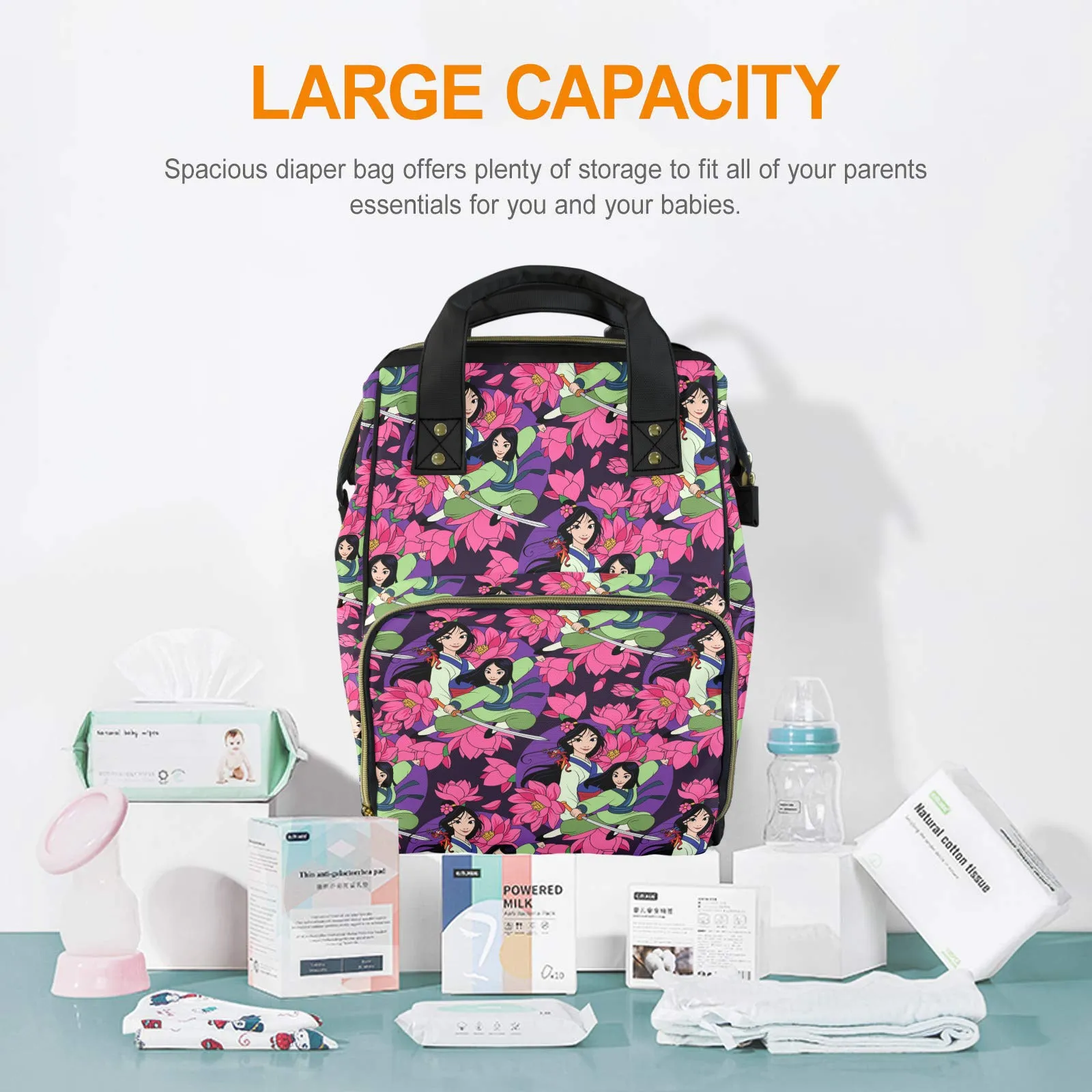 Disney Mulan Blooming Flowers Multi-Function Diaper Bag