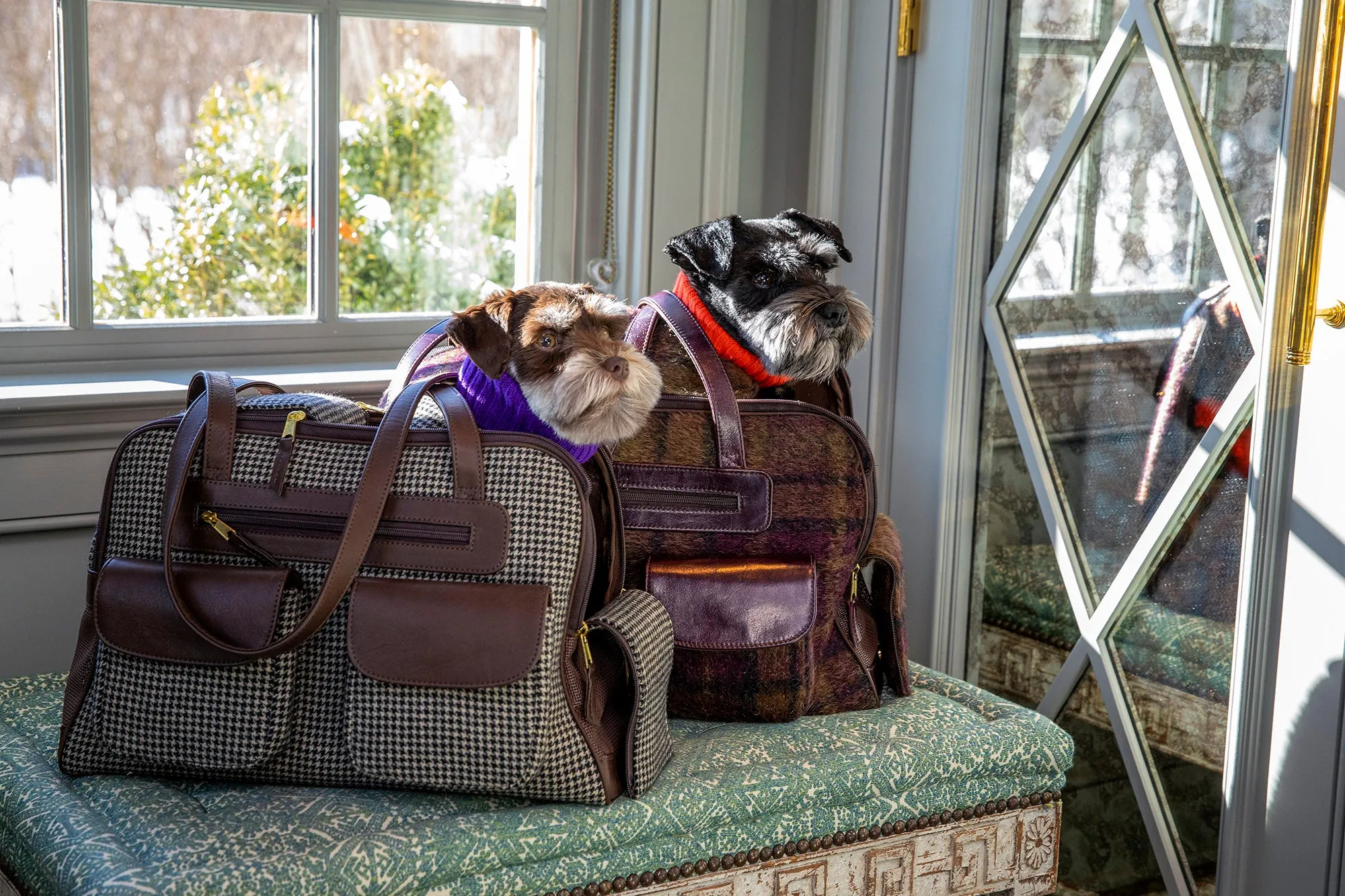 Dog Carrier - Winter - Cashmere Brown Checked Houndstooth Carrier