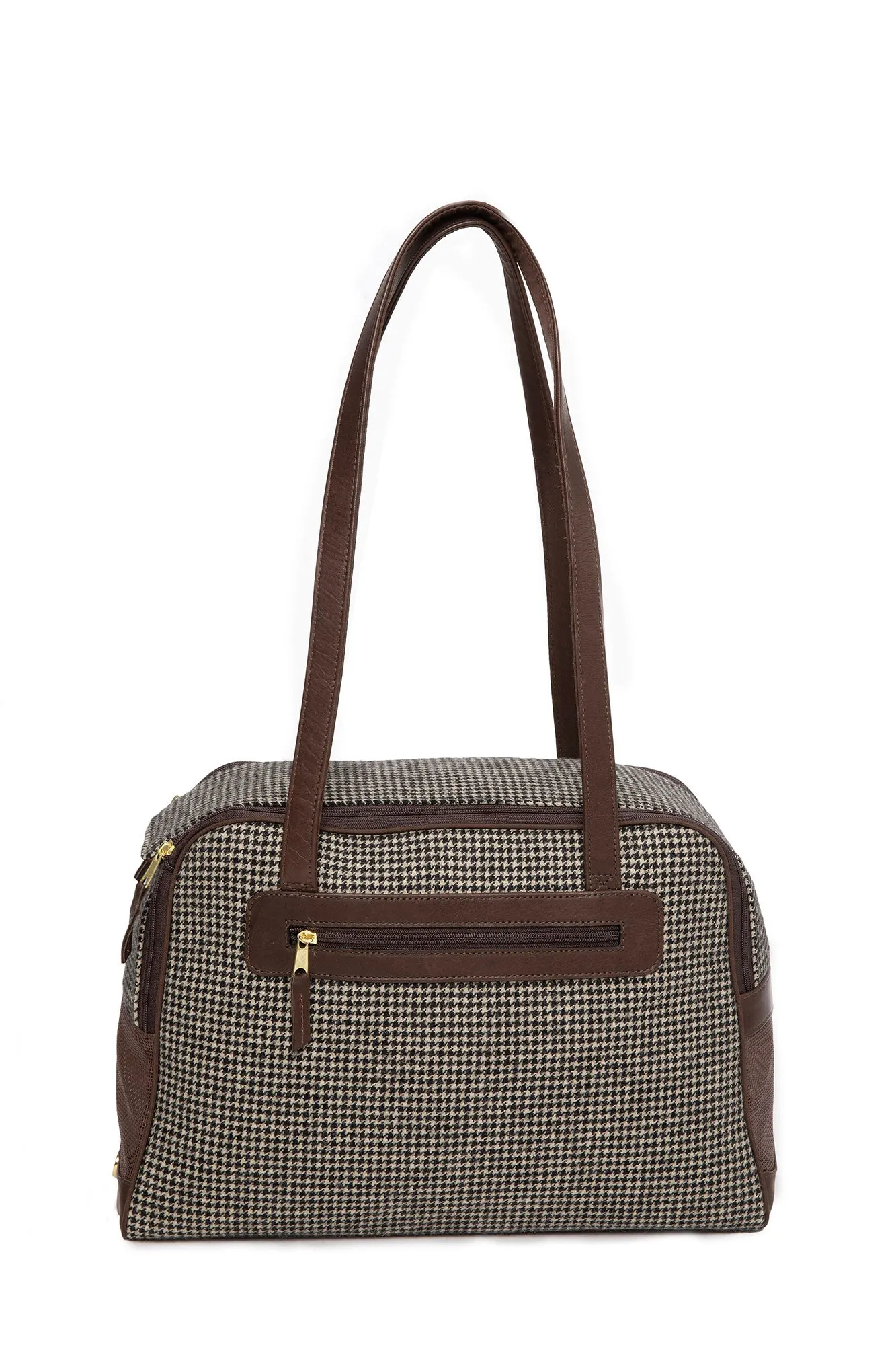 Dog Carrier - Winter - Cashmere Brown Checked Houndstooth Carrier