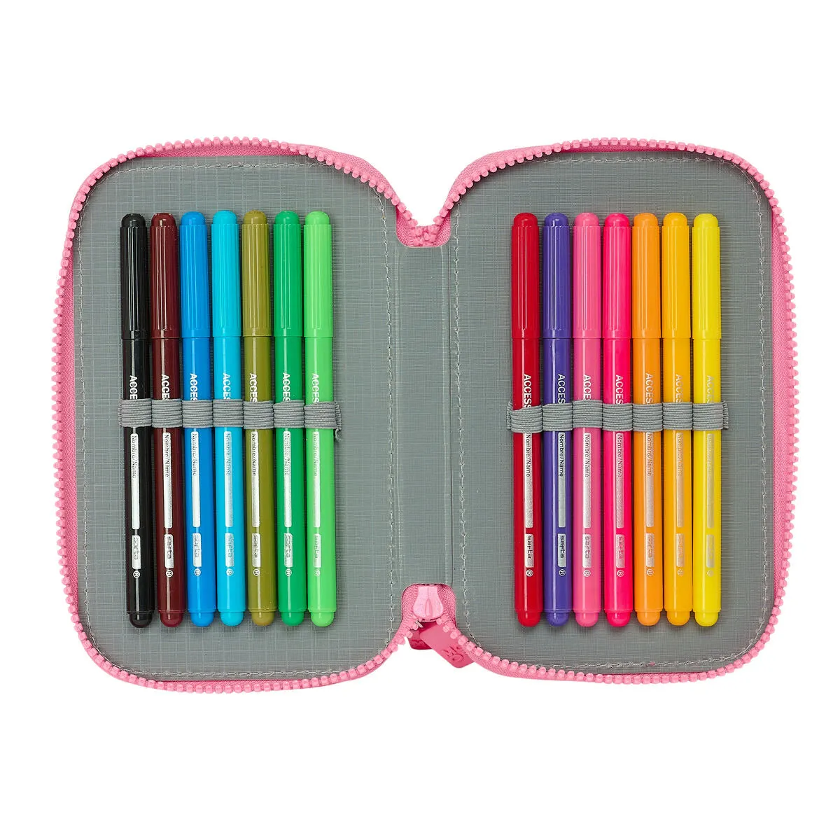 Double Pencil Case Moos Flores Multicolour 12.5 x 19.5 x 4 cm 28 Pieces