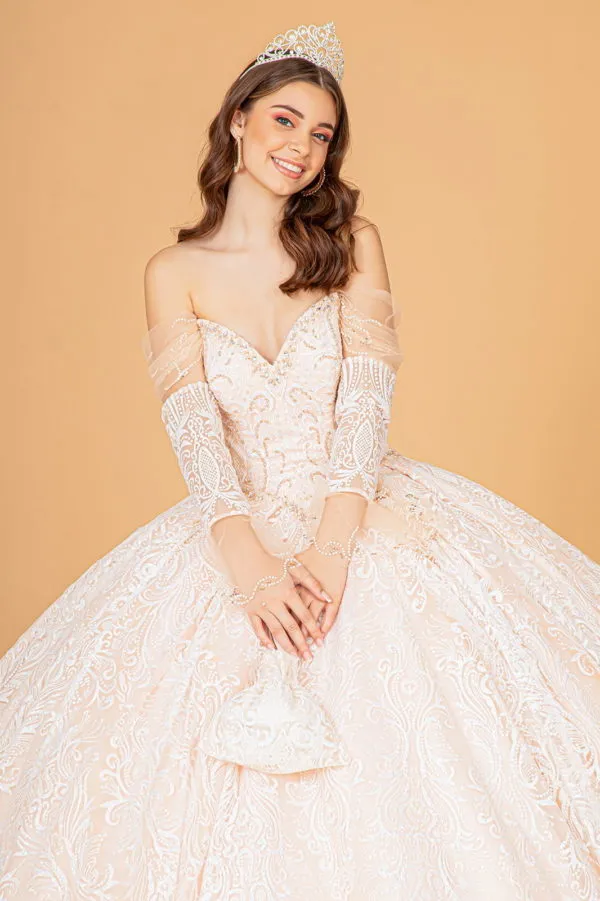 Elizabeth K - GL3073 - Mesh Off-Shoulder Sleeve Quinceanera Dress