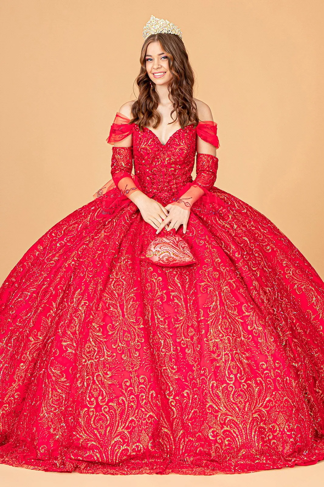 Elizabeth K - GL3073 - Mesh Off-Shoulder Sleeve Quinceanera Dress