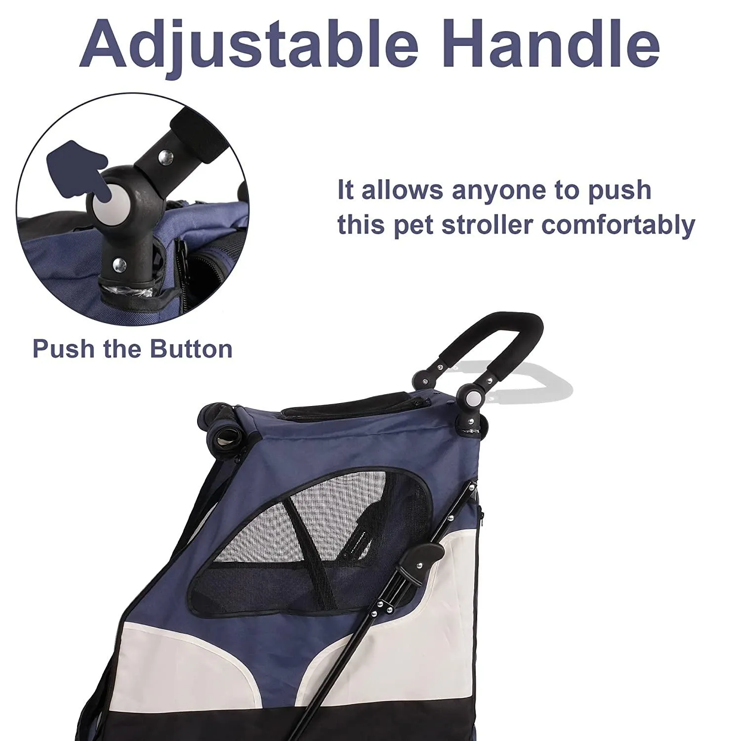 Foldable Travel Dog Stroller Pet Carrier with Adjustable Handle Mesh Window, Blue