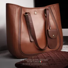 Georgia Collection | Genuine Leather Tote Bags For Women | Leather Handbags | Ideal For Office, College & Travel | Colour - Tan