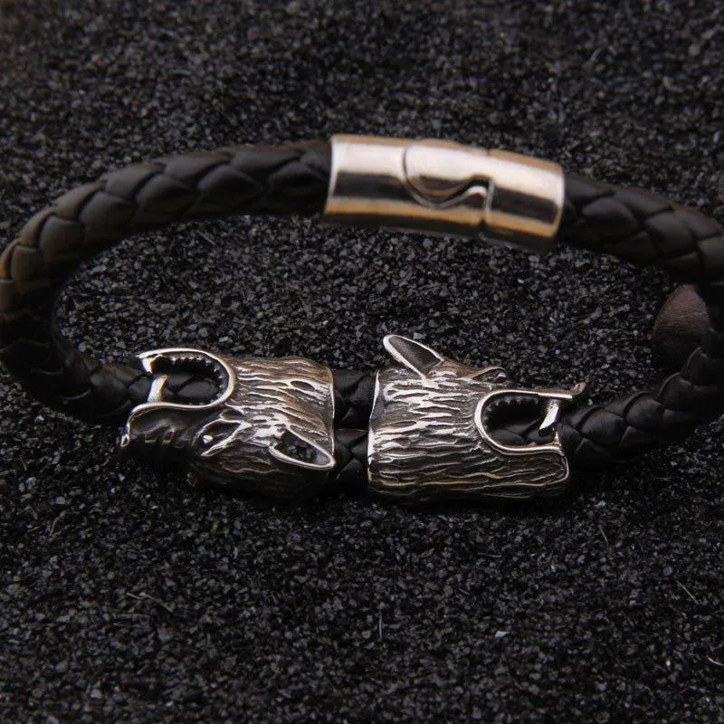 Geri and Freki Braided Leather Bracelet