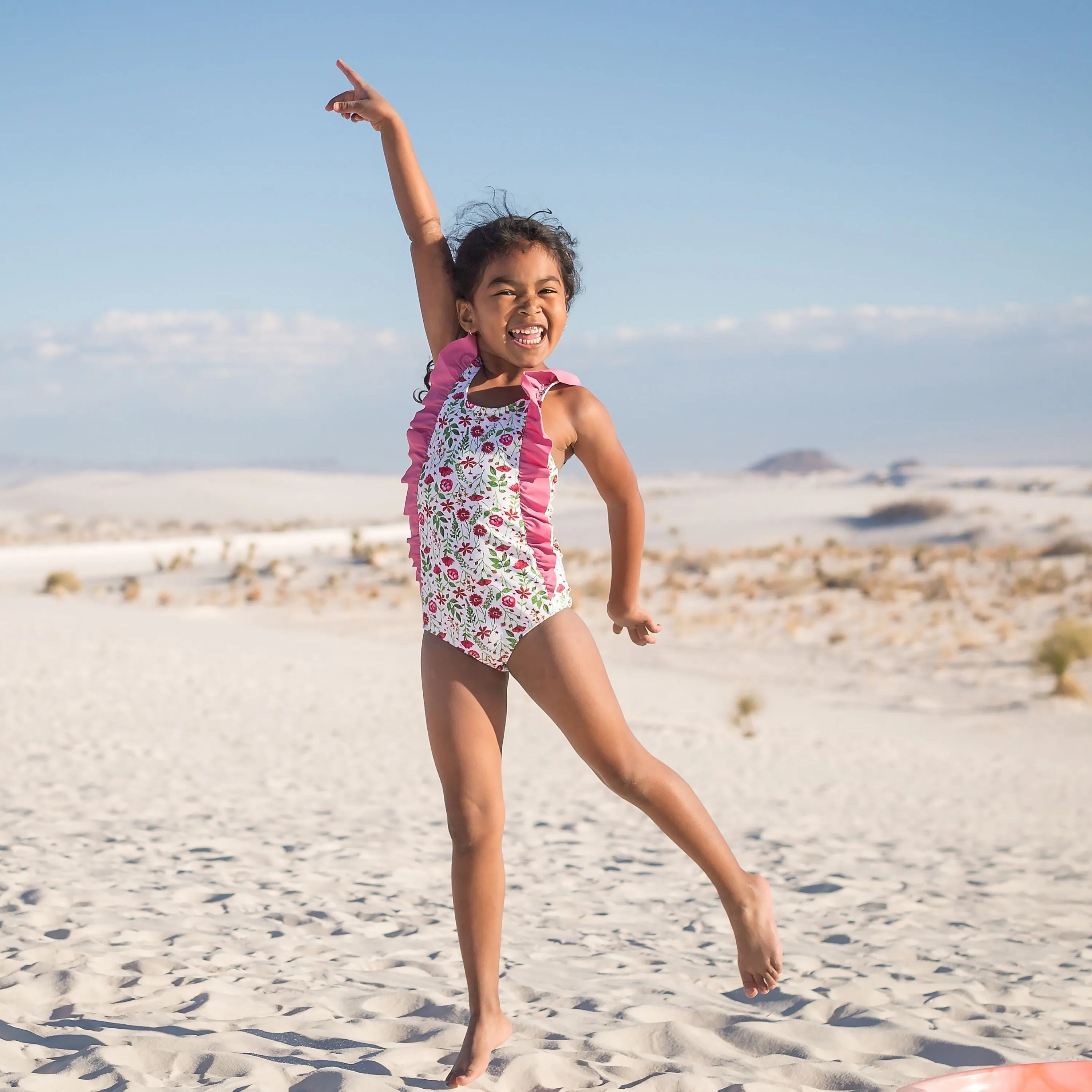 Girls Ruffle One-Piece Swimsuit | "Too Sweet" Floral Garden