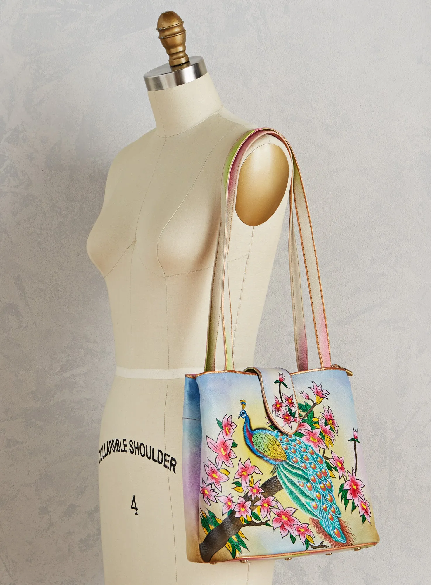 Hand-painted Leather Peacock Tote Bag FINAL SALE (No Returns)