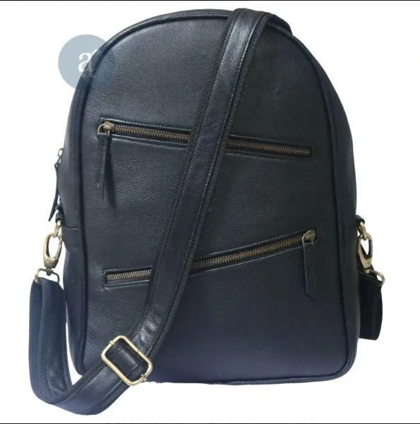 Handmade Black Leather Backpack For Unisex .