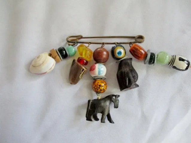 Handmade SAFETY PIN BROOCH Bead Art  PENGUIN BIRD HORSE COLORFUL